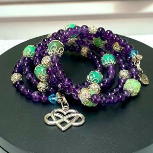 Chrysoprase, Amethyst, Swarovski Crystal Multi-Layer Infinite Bracelet